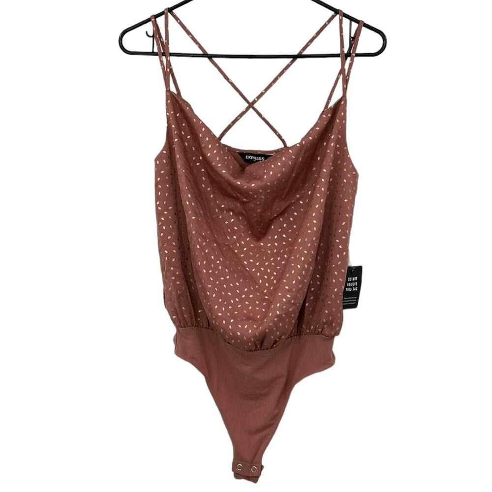 Express Bodysuit Womens XS Mauve Shimmer Strappy Club Holiday Sexy Romantic NWT